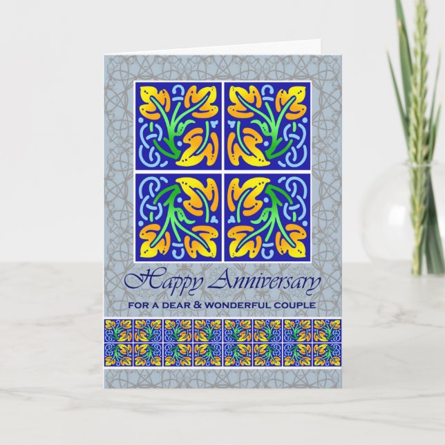Cartão Aniversário de casamento para Azulejos Ornamentado (Frente)