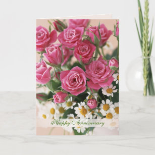 Cartão Aniversário de Casamento - rosas e camomiles das m