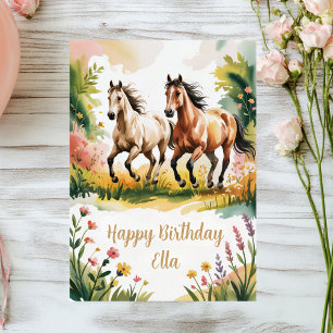 Cartão Aniversário de Cavalo de Aquarela Personalizado Cu