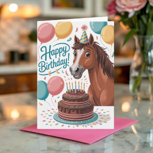 Cartão Aniversário de Cavalo de Desenho Animado Personali
