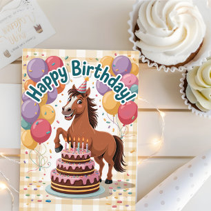 Cartão Aniversário de Cavalo de Desenho Animado Personali