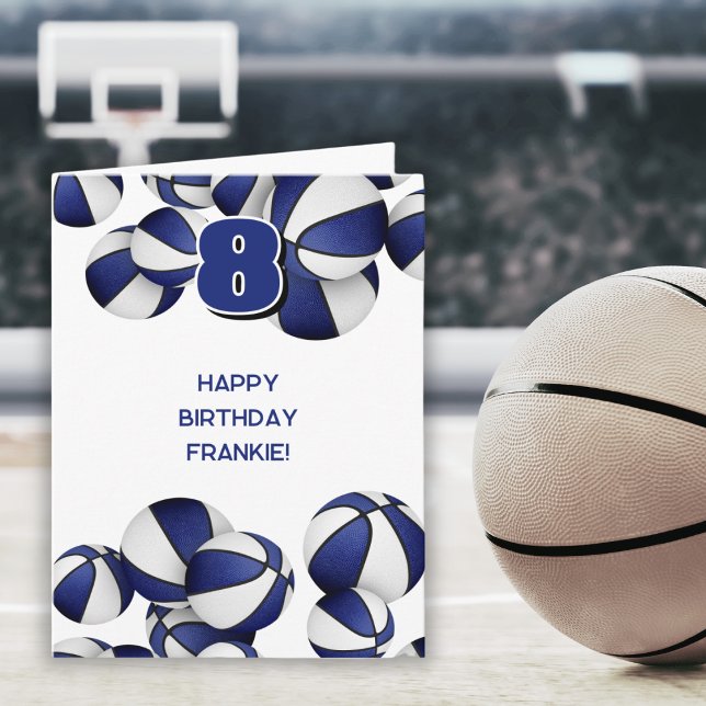 Cartão aniversário de criança branco azul de basketball (Criador carregado)