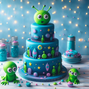 CARTÃO ANIVERSÁRIO DE CRIANÇAS COM ALIENÍGENA VERDE E TEM
