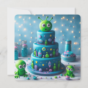 CARTÃO ANIVERSÁRIO DE CRIANÇAS COM ALIENÍGENA VERDE E TEM