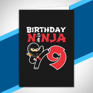 Cartão Aniversário de Crianças Ninja - Tema de Festa de 9