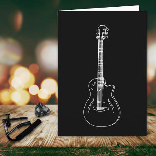 Cartão Aniversário de Desenho Simples de Guitarra Monocro