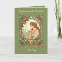 Aniversário de Dezembro Holly Berries Art Nouveau