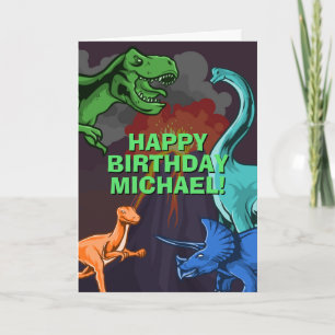 Cartão Aniversário de Dinosaur Kid Jurássico Personalizáv