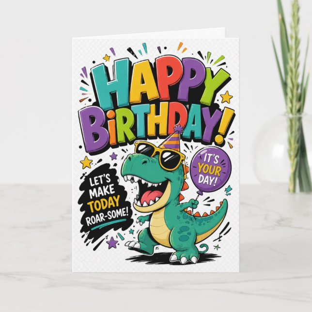 Cartão Aniversário de Dinossauro (Frente)