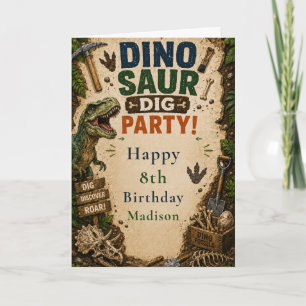 Cartão Aniversário de Escavação de Dinossauro