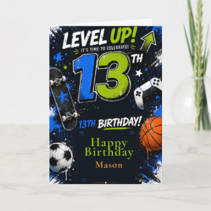 Cartão Aniversário de Esportes de Jogos Level Up