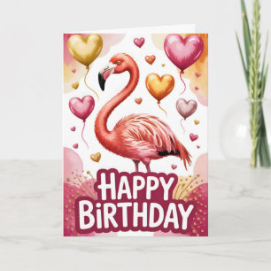 Cartão Aniversário de Flamingo Brilhante e Fofo