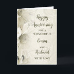 Cartão Aniversário de Floral Cousin e Husband<br><div class="desc">Feliz cartão de aniversário de casamento para primo e marido com lindos padrões de flores brancas e vírgulas.</div>