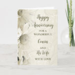 Cartão Aniversário de Floral Cousin e Wife<br><div class="desc">Feliz cartão de aniversário de casamento para primo e esposa com lindos padrões de flores brancas e vírgulas e verso sentimental.</div>
