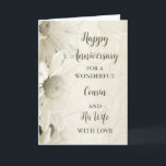 Cartão Aniversário de Floral Cousin e Wife<br><div class="desc">Feliz cartão de aniversário de casamento para primo e esposa com lindos padrões de flores brancas e vírgulas e verso sentimental.</div>