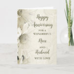 Cartão Aniversário de Floral Niece e Husband<br><div class="desc">Feliz cartão de aniversário de casamento para a sobrinha e marido com lindos padrões de flores brancas e vírgulas e verso sentimental.</div>
