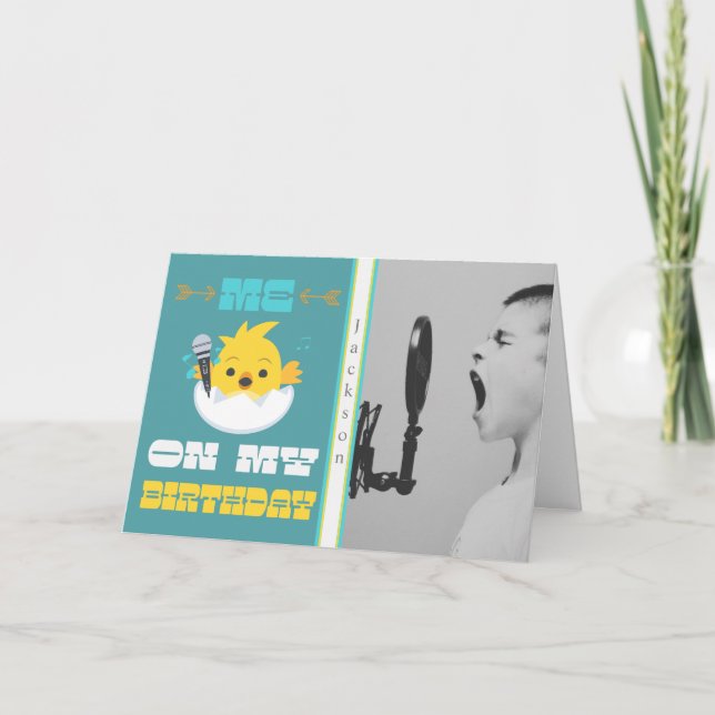 Cartão Aniversário de Foto do Karaoke Personalizado (Frente)