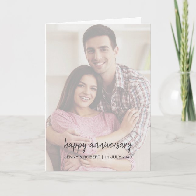 Cartão Aniversário de Fotografia com Script de Na moda de (Frente)