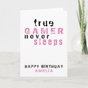Cartão Aniversário de Gamer Menina com Tipografia Rosa Tr