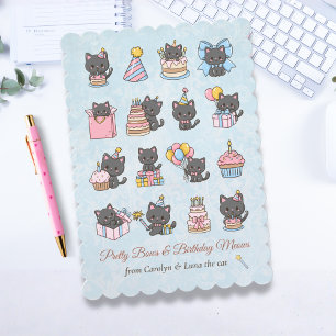 Cartão Aniversário de Gatinha Kawaii Coquette