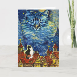 Cartão Aniversário de Gato da Noite Estelar