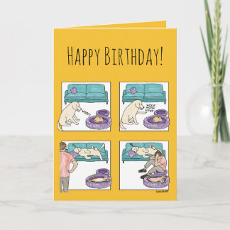 Cartão Aniversário de Gato e Cachorro de Desenho Animado