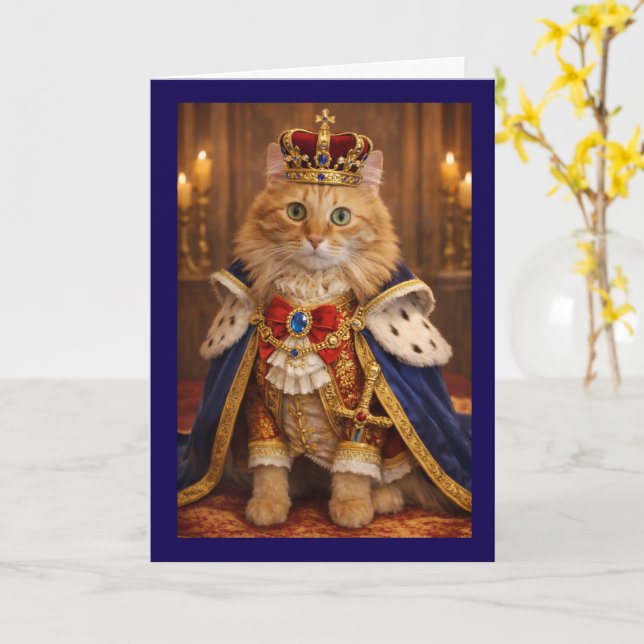 Cartão Aniversário de gato real (Flor Amarela)