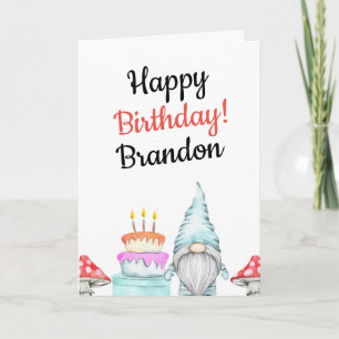 Cartão Aniversário de Gnome Branco Aquarela