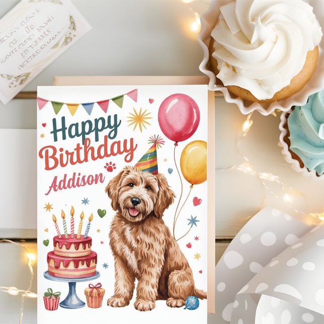 Cartão Aniversário de Goldendoodle Cute Personalizado (Criador carregado)