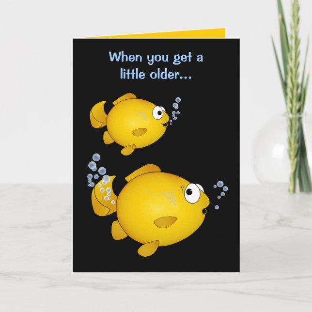 Cartão Aniversário de Goldfish, mais velho, "sobre a coli (Frente)