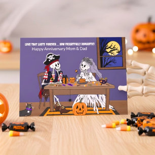 Cartão Aniversário de Halloween Pais Esqueletos Divertido