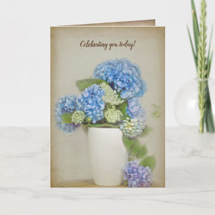Cartão aniversário de hydrangea e buquê de rendas da Ra