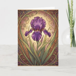 Cartão Aniversário de Íris Roxa Art Nouveau