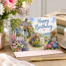 Cartão Aniversário de Jardim de Campo de Verão em Aquarel
