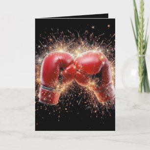 Cartão Aniversário De Luvas Red Boxing Em Fogos De Artifí