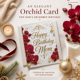 Cartão Aniversário de Mãe em Dezembro Orquídea Vermelha F