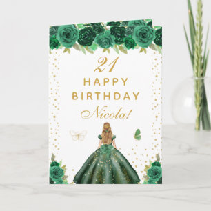 Cartão Aniversário de Menina com Cabelo Loiro e Floral Ve