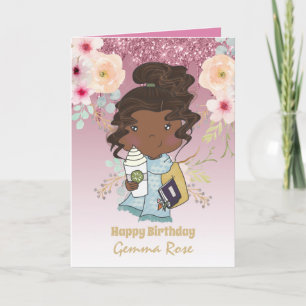 Cartão Aniversário de Menina Negra Bem Feminina - Muitos 