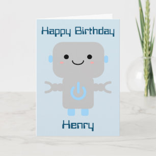 Cartão Aniversário de Meninos Robô Foguete Desenho Animad