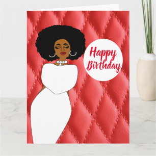 Cartão Aniversário de Mulher Afro-Americana Curly e Estil