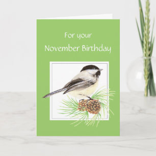 Cartão Aniversário de novembro, Chickadee, Bird