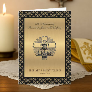 Cartão Aniversário de Ordenação de Padre Católico Elegant