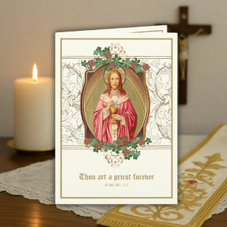 Cartão Aniversário de Ordenação de Padre Católico Elegant