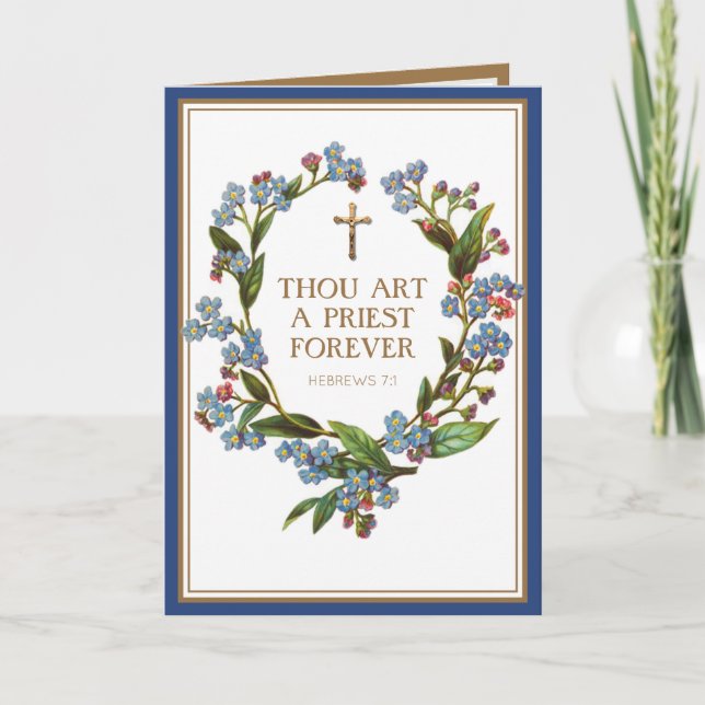 Cartão Aniversário de Ordenação de Padre Católico Religio (Frente)