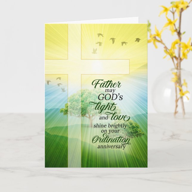 Cartão Aniversário de Ordenação do Padre Prado Ensolarado (Flor Amarela)