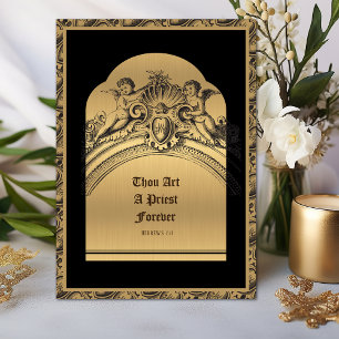 Cartão Aniversário de Ordenação Sacerdotal Ouro Elegante