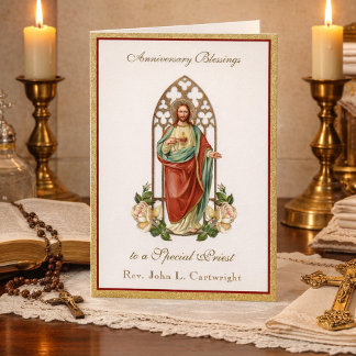 Cartão Aniversário de Ordenação Sacerdotal Sagrado Coraçã