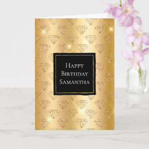 Cartão Aniversário de Ouros de Glam Glitter Dourado