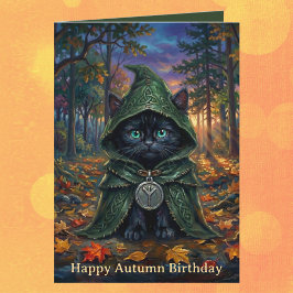 Cartão Aniversário de Outono do Gato Preto Whimsigoth