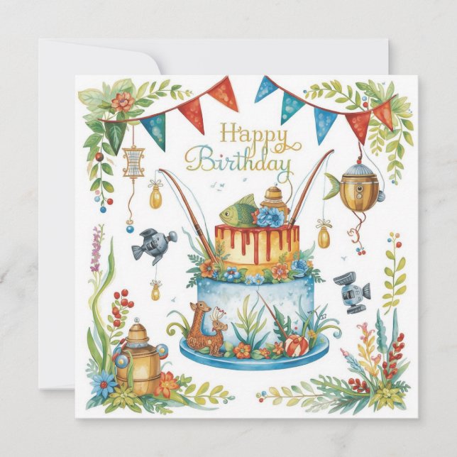 Cartão Aniversário de pesca, temido viciado em diversão (Frente)